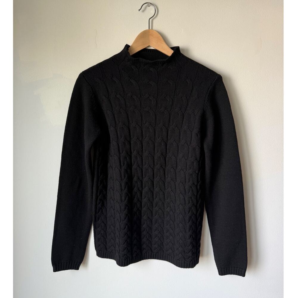 Aspen Black Cable Knit Mock Neck Wool Boxy Pullover Sweater Women's Size Medium